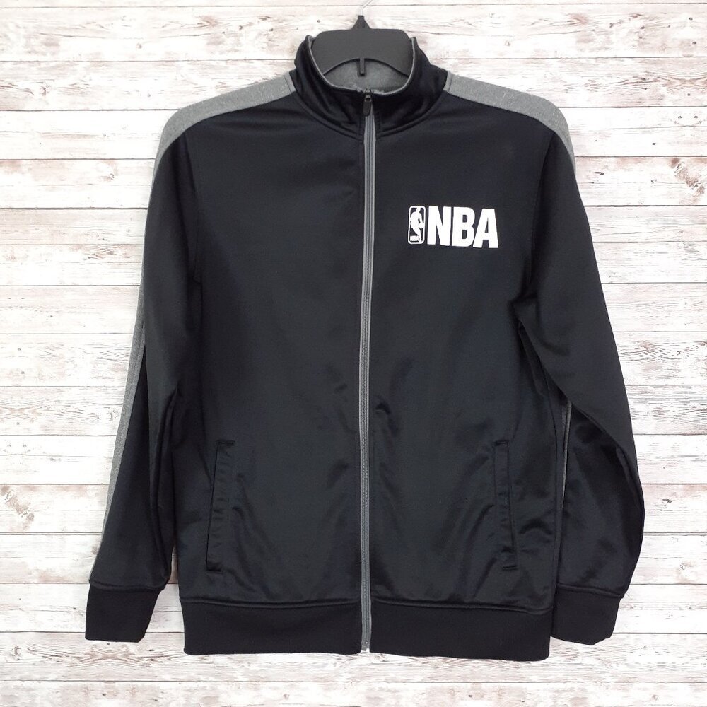 NBA Basketball Mens Zip Jacket M Black Gray Fleece Lined 120